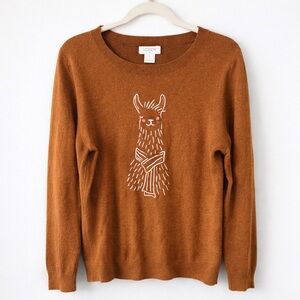 J.Crew Llama Graphic Sweater Size M Brown Crewneck Knit